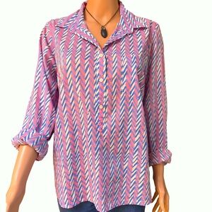 J.Crew Pink Blue Geometric Cotton Button Down Shirt Large
